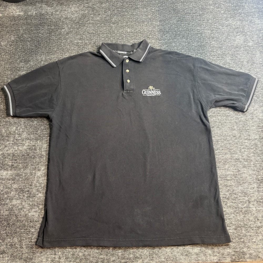 Guinness Draught Polo Shirt Mens XXL Black Embroidered Logo Short Sleeve Cotton